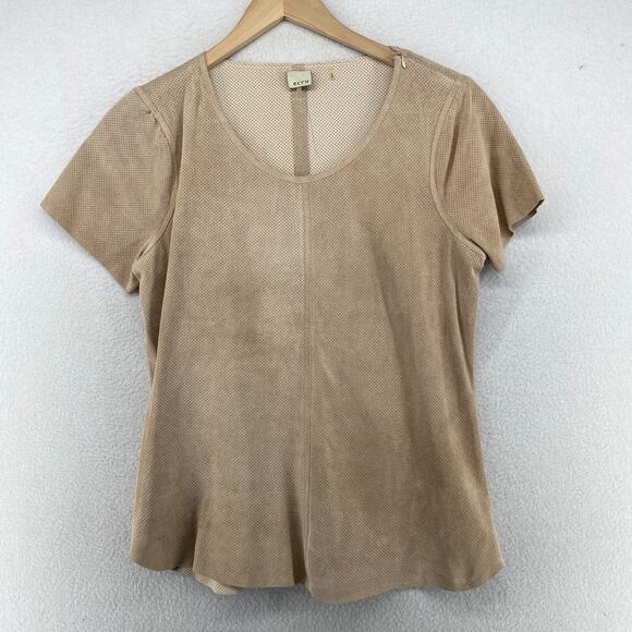 ecru Tops - ECRU Brand Top Womens S Suede Leather Short Sleeve Scoop Neck Minimalist Beige